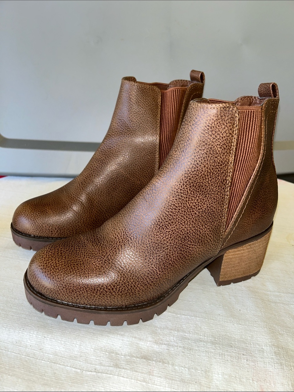 Mia Shoes Brown Textured Chelsea Ankle Booties